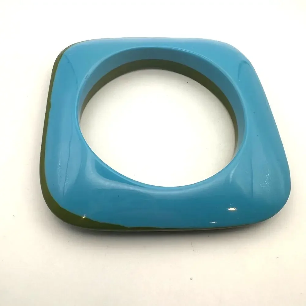 Square Chunky Blue Green Bangle Bracelet Plastic Retro Oversized Jewelry